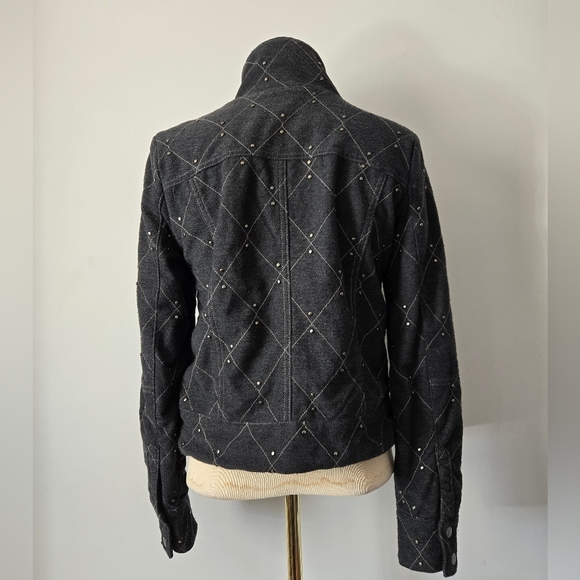 FREE PEOPLE Grey Quilted Studded Moto Sweater Jacket With Neck Buckles. Small - Picture 7 of 16
